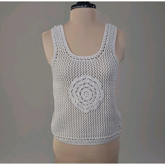 Jessica Simpson Tops - Jessica Simpson Crochet Tank Top Ivory Boho Hippie Open Knit Festival Sz Small